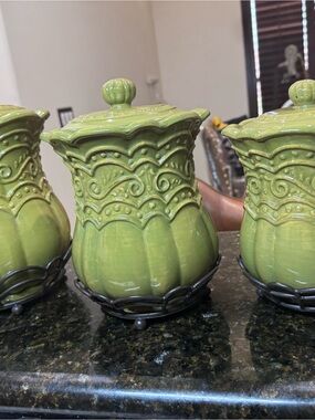 Celebrating Home Green Decorative Ceramic Canister with Lid (Set)
